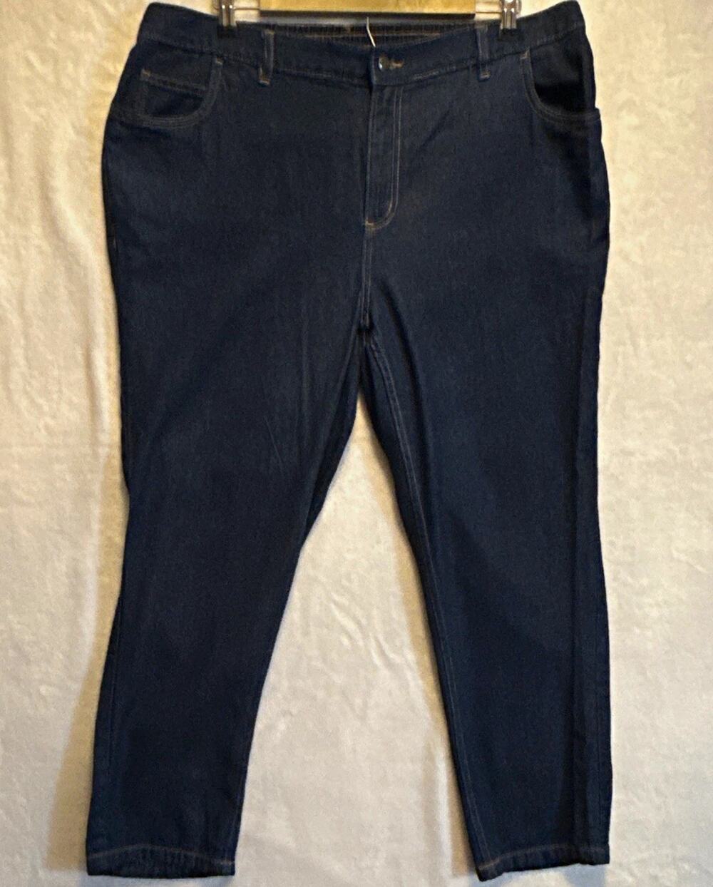 Woman Within Women’s Blue Denim Jeans Size 18W Petite Cotton 5-Pocket Button Zip